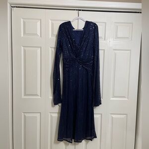 NWOT | Navy Blue Sequin Twist-Front Women's Dress